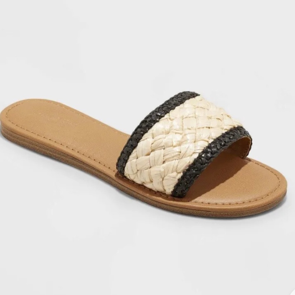 NWT Universal Thread Women's Black Dez Woven Slide Sandals Size 8